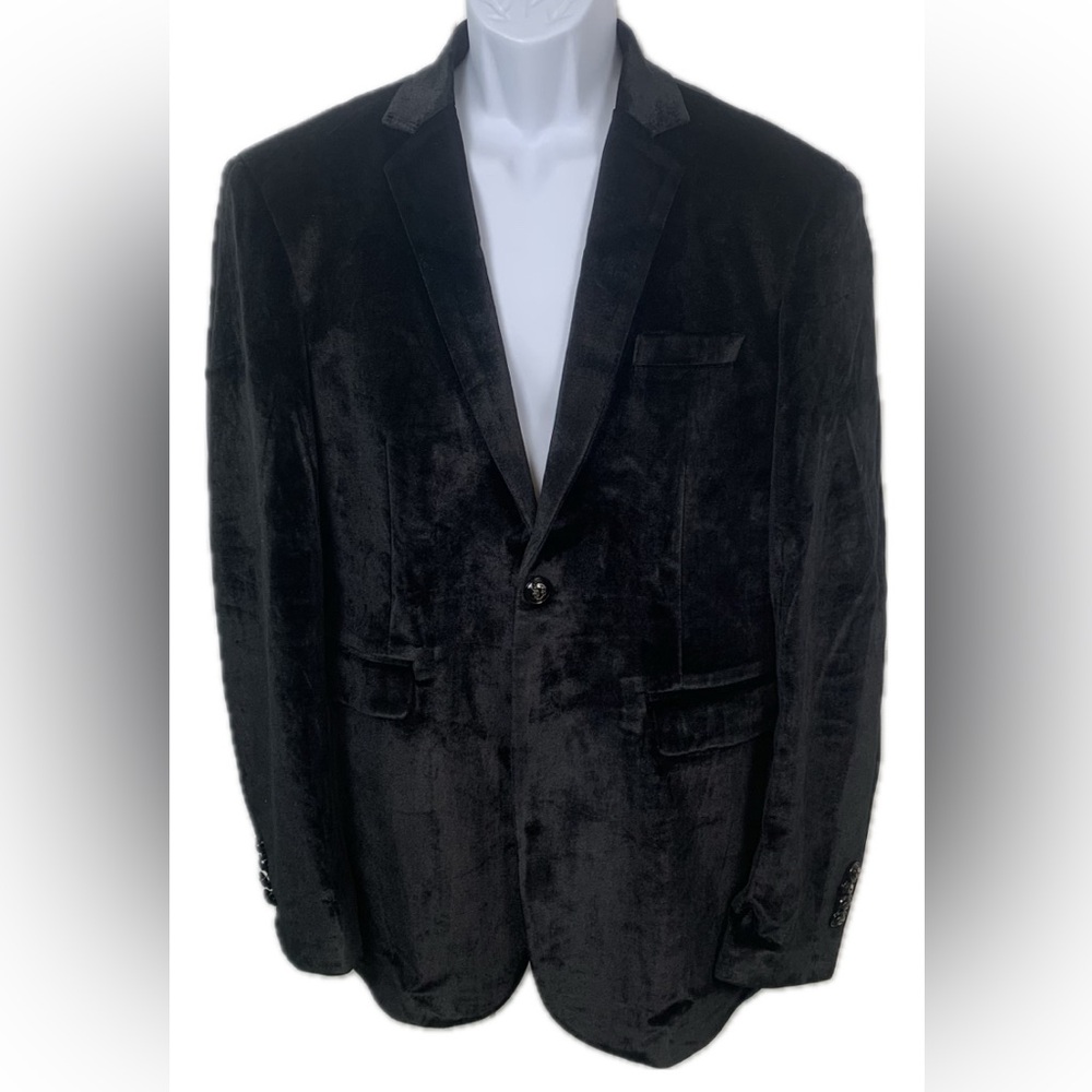 Ween Charm Mens Velvet Blazer Black‎ Paisley Lining One Button Sport Coat Size L